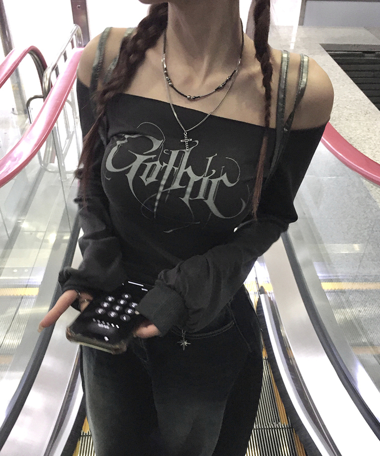 長袖Tシャツ レタリングオフTシャツ CHARCOAL