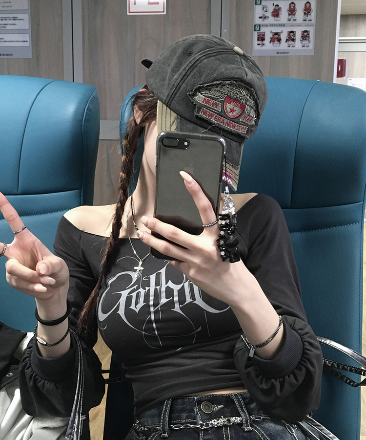 長袖Tシャツ レタリングオフTシャツ CHARCOAL