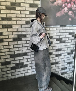 ジャケット スタンフードデニムジャケット GREY