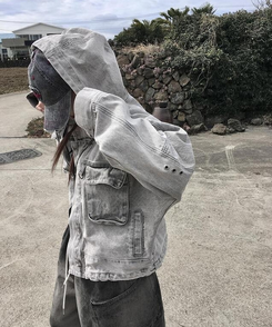 ジャケット スタンフードデニムジャケット GREY