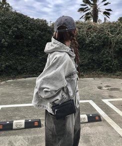 ジャケット スタンフードデニムジャケット GREY