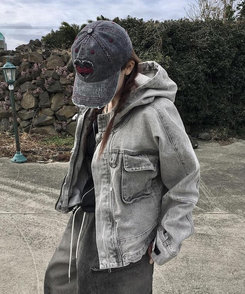 ジャケット スタンフードデニムジャケット GREY