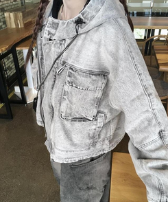 ジャケット スタンフードデニムジャケット GREY
