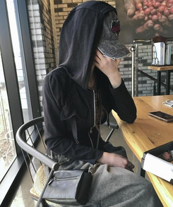 ジャンパー シャーリングフードジップアップ BLACK