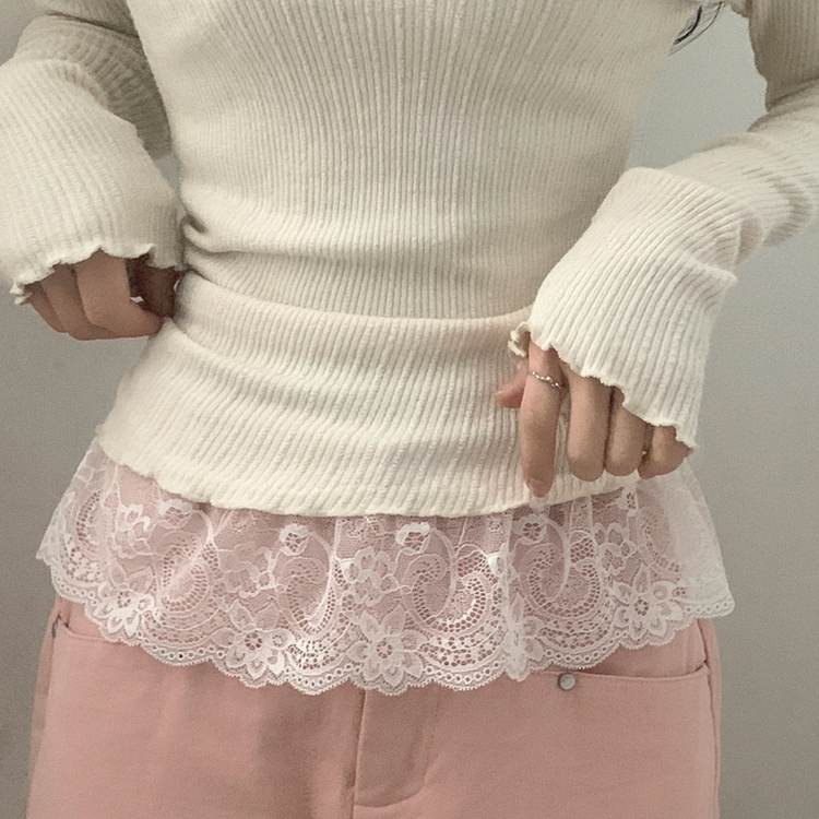レースシャーリングドレープ長袖Tシャツ CREAM IVORY