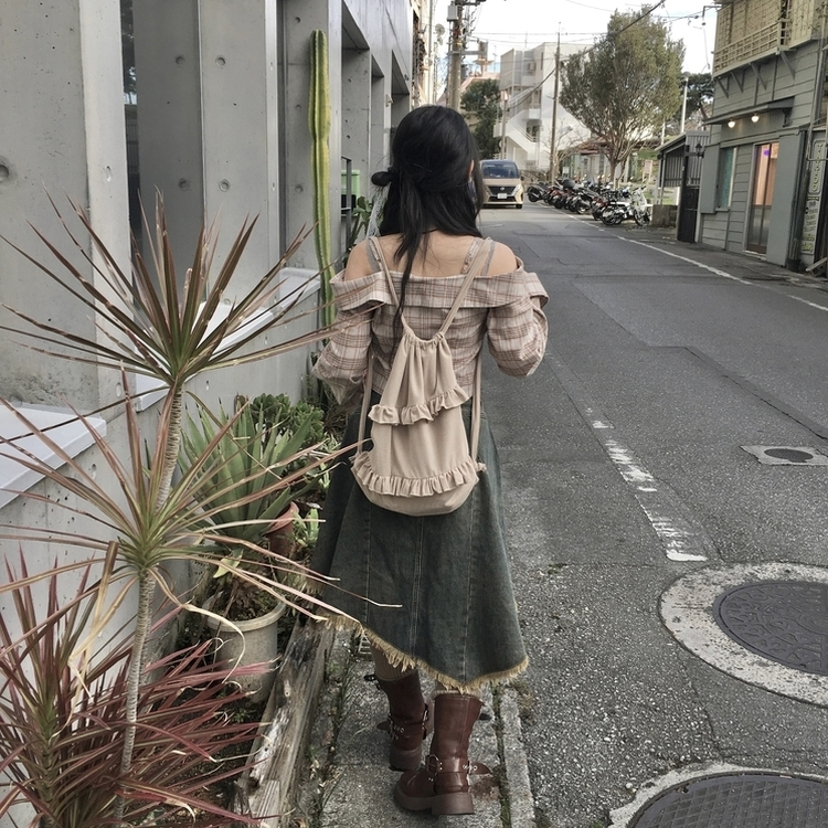 コーデュロイフリルバックパック BEIGE