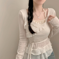 長袖Tシャツ ホルターフリルウエスト長袖Tシャツ IVORY