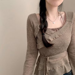長袖Tシャツ ホルターフリルウエスト長袖Tシャツ CHESTNUT BROWN
