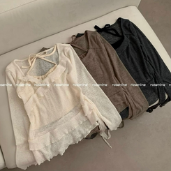 長袖Tシャツ ホルターフリルウエスト長袖Tシャツ