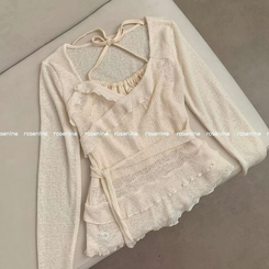 長袖Tシャツ ホルターフリルウエスト長袖Tシャツ