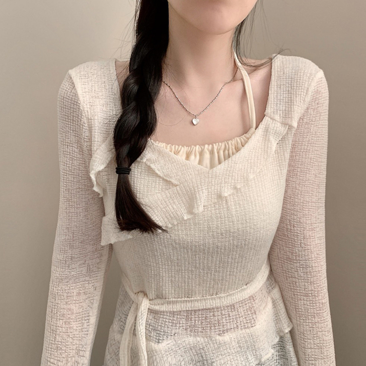ホルターフリルウエスト長袖Tシャツ IVORY