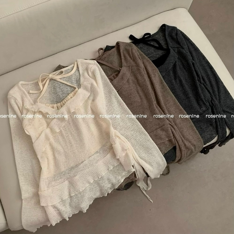 ホルターフリルウエスト長袖Tシャツ