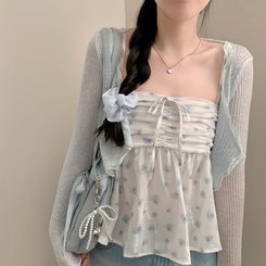 カーディガン レースシースルークロップボレロカーディガン SKY BLUE