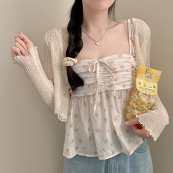 カーディガン レースシースルークロップボレロカーディガン BEIGE