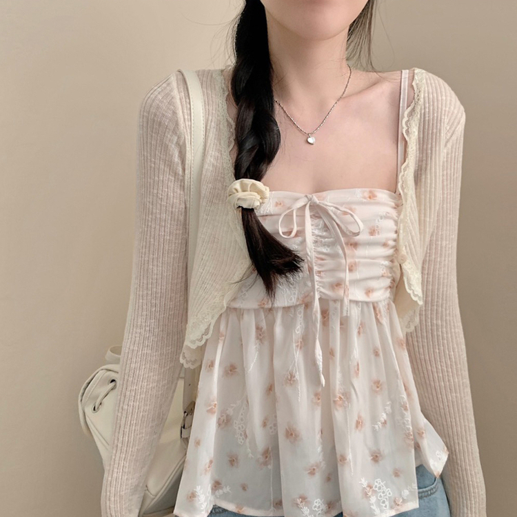 レースシースルークロップボレロカーディガン BEIGE