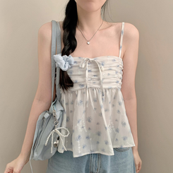 ブラウス フラワーシフォンキャミソールブラウス BLUE