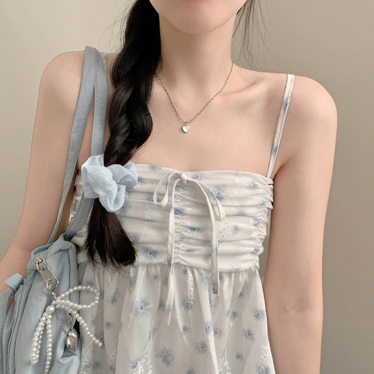 ブラウス フラワーシフォンキャミソールブラウス BLUE