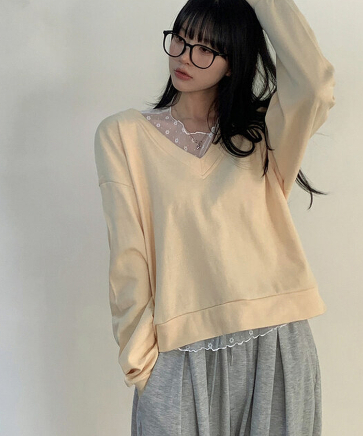 フラワーフリルシースルーレイヤードTシャツ WHITE