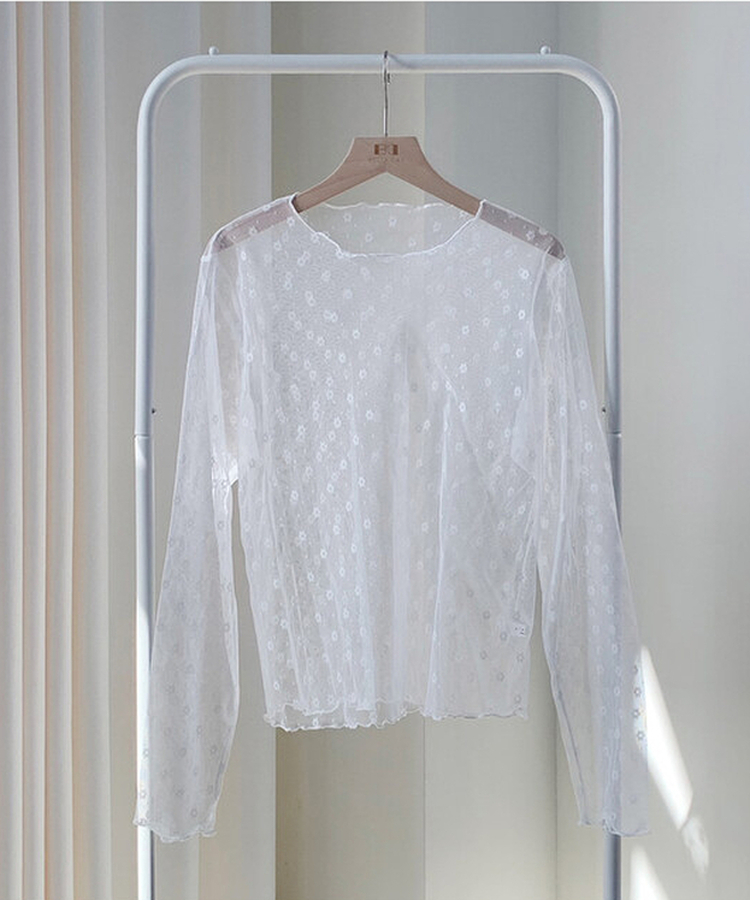 フラワーフリルシースルーレイヤードTシャツ