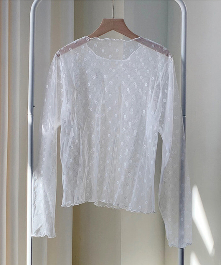 フラワーフリルシースルーレイヤードTシャツ