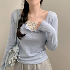 長袖Tシャツ フラワーキャミソールレイヤード長袖Tシャツ SKY BLUE