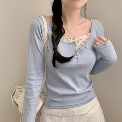 長袖Tシャツ フラワーキャミソールレイヤード長袖Tシャツ SKY BLUE
