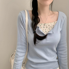 長袖Tシャツ フラワーキャミソールレイヤード長袖Tシャツ SKY BLUE