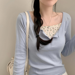 長袖Tシャツ フラワーキャミソールレイヤード長袖Tシャツ SKY BLUE