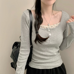 長袖Tシャツ フラワーキャミソールレイヤード長袖Tシャツ GREY