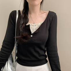 長袖Tシャツ フラワーキャミソールレイヤード長袖Tシャツ BLACK