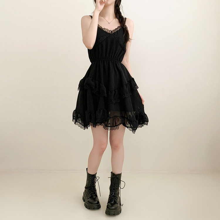 シフォンティアードミニワンピース BLACK