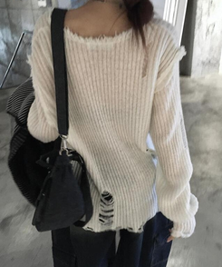ニット ダメージルーズニット IVORY