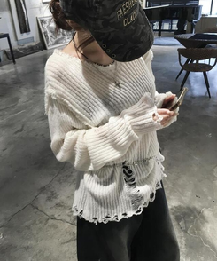 ニット ダメージルーズニット IVORY