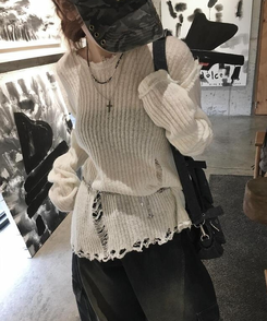 ニット ダメージルーズニット IVORY