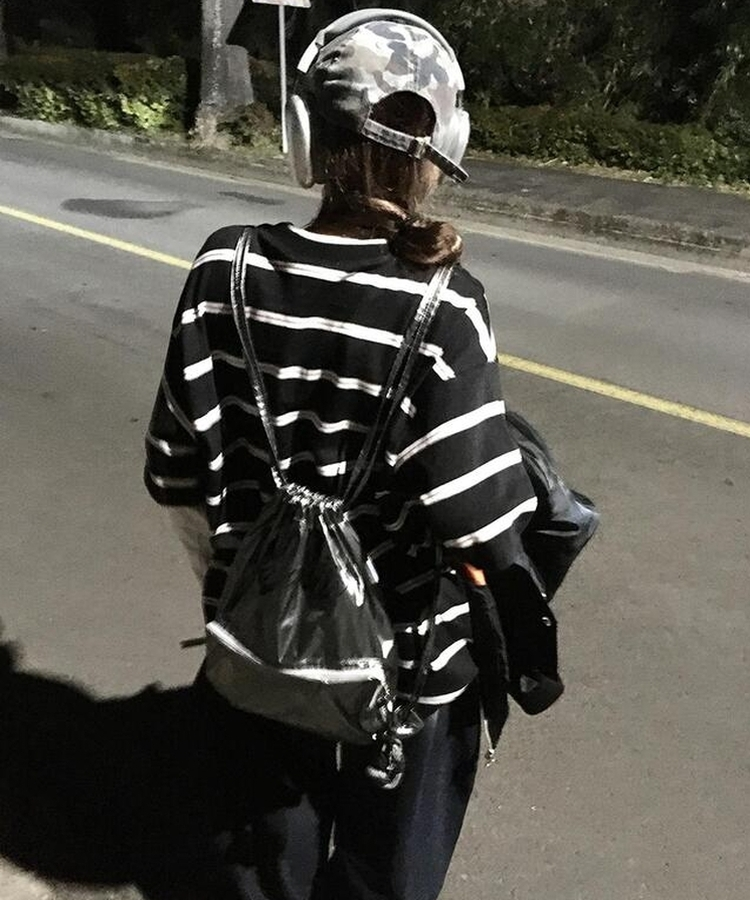 ストライプレイヤードTシャツ BLACK