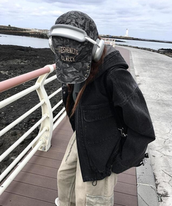 ジャケット デニムストリングフードジャケット BLACK