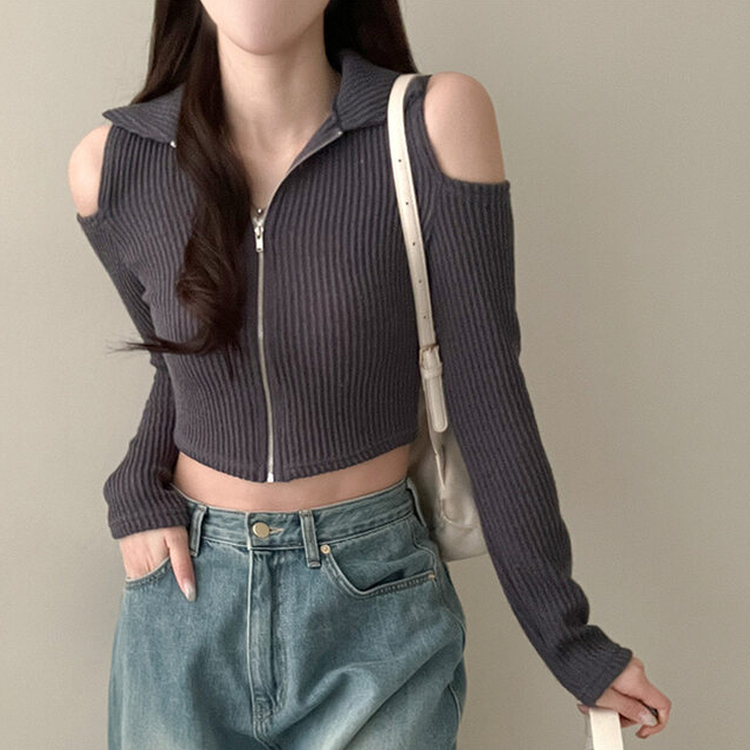 ショルダースリットクロップジップアップ CHARCOAL