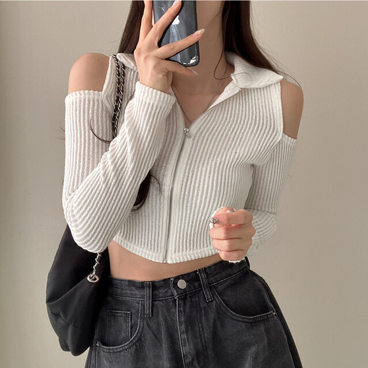 ショルダースリットクロップジップアップ IVORY