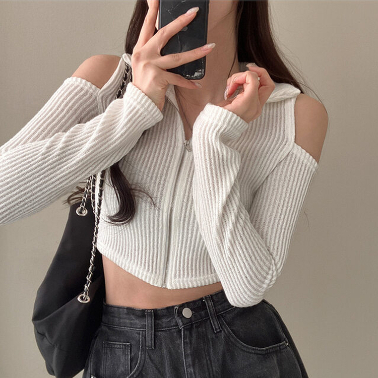 ショルダースリットクロップジップアップ IVORY