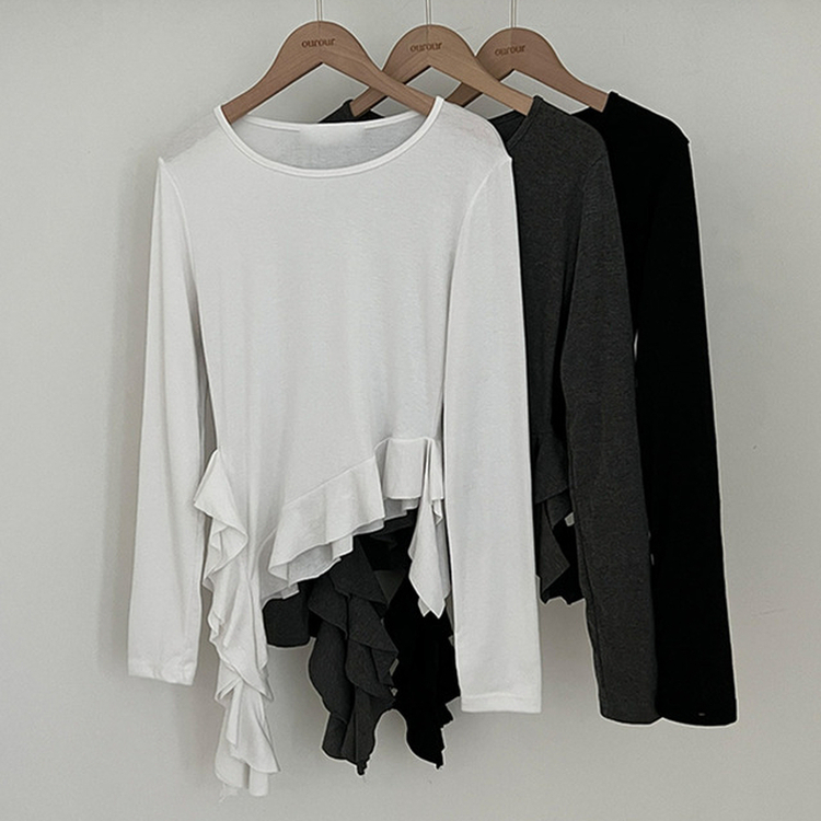 フリルアンバランステール長袖Tシャツ