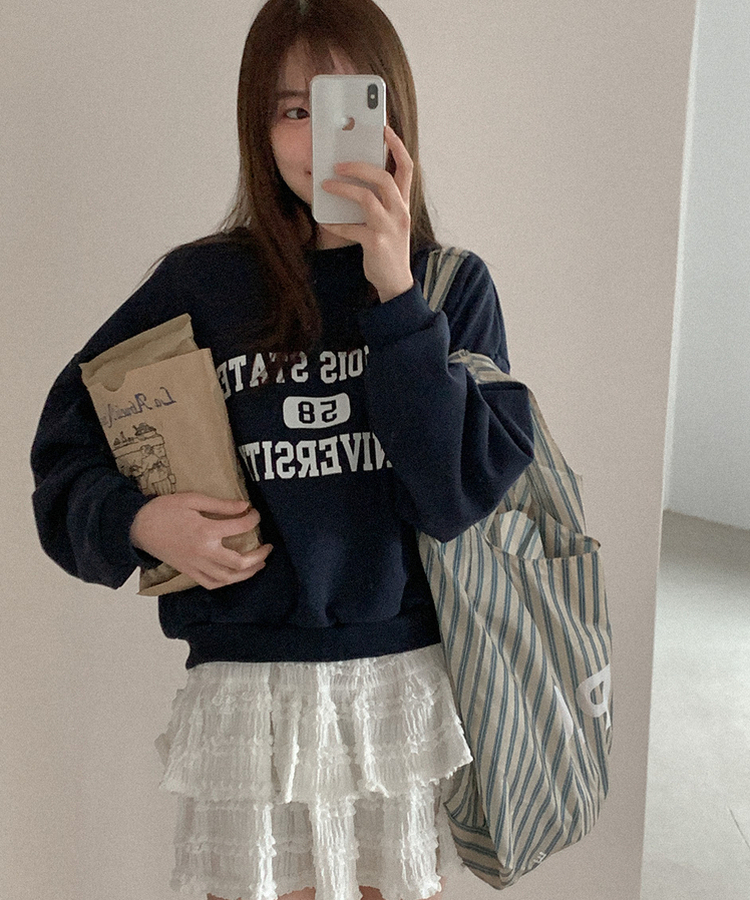 コットンレタリングトレーナー NAVY