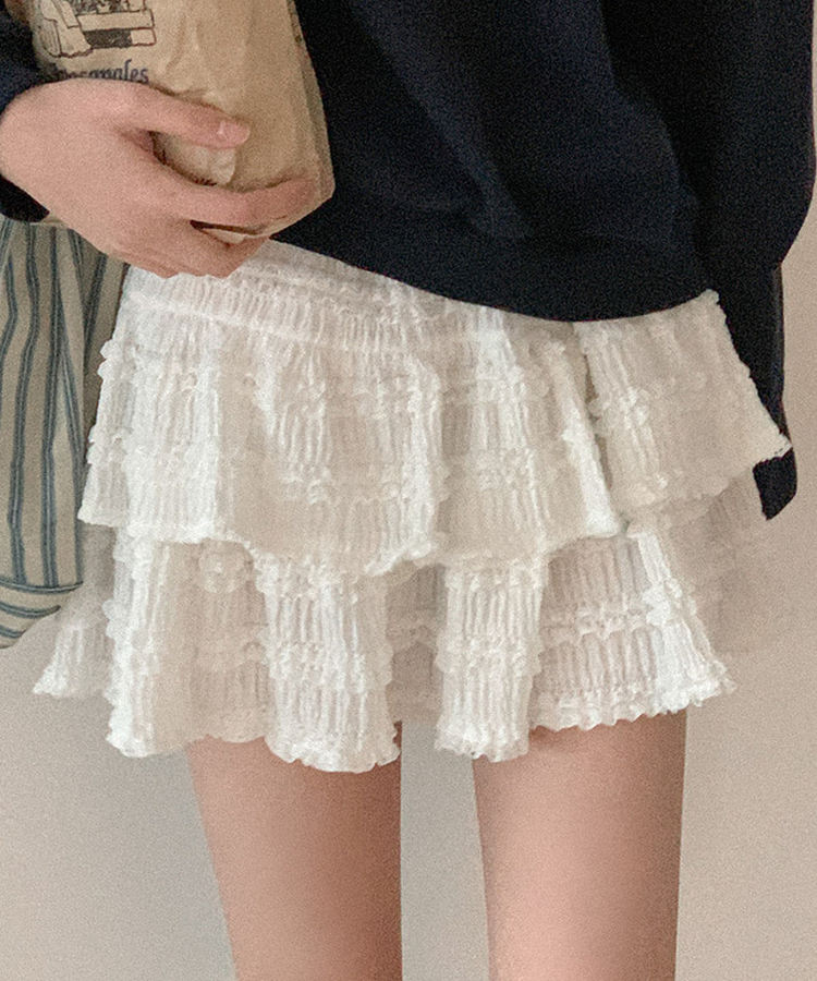 レースティアードミニスカート IVORY