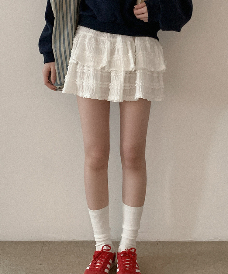 レースティアードミニスカート IVORY