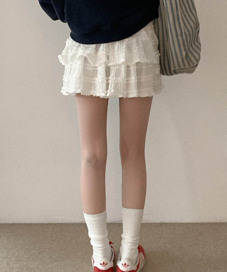 レースティアードミニスカート IVORY