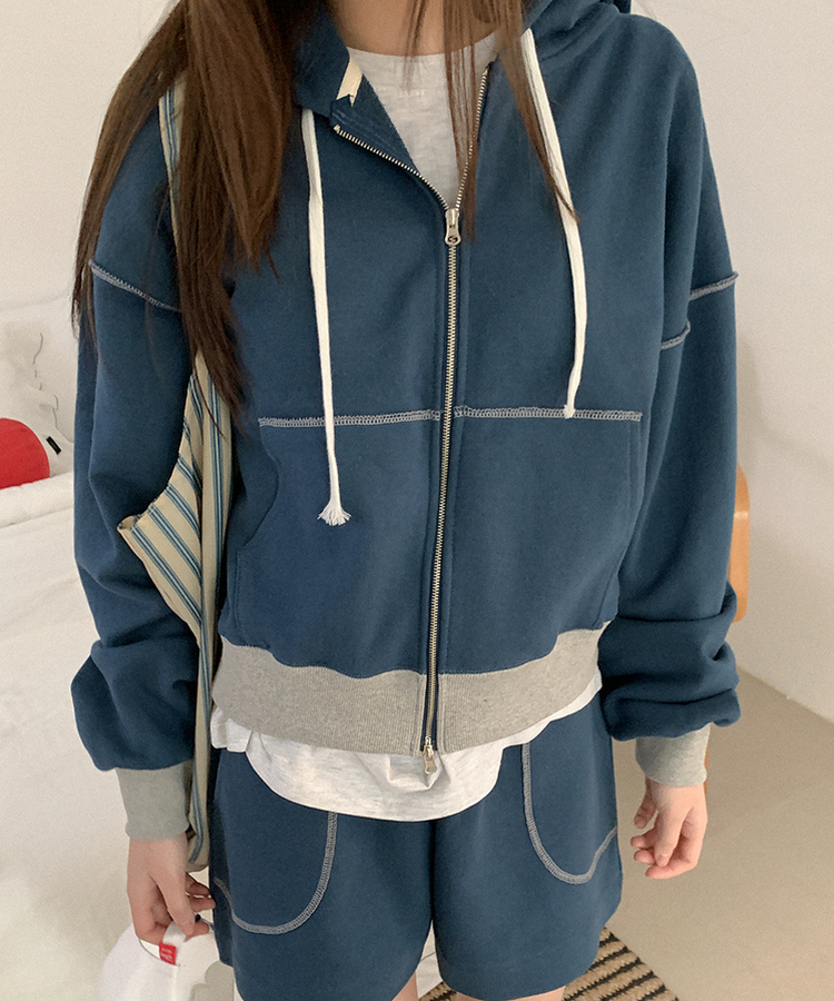 コットンフードジップアップ TEAL