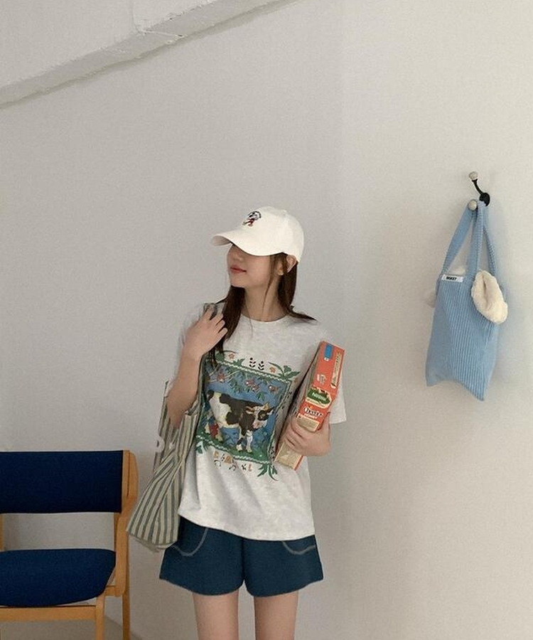 コットンプリンティング半袖Tシャツ MELANGE WHITE