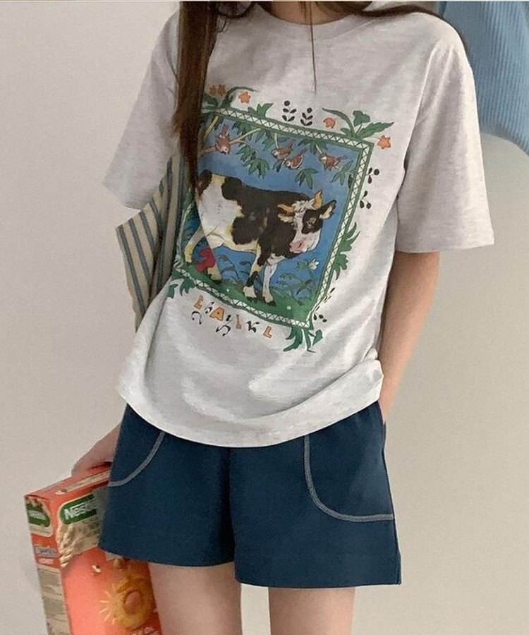 コットンプリンティング半袖Tシャツ MELANGE WHITE