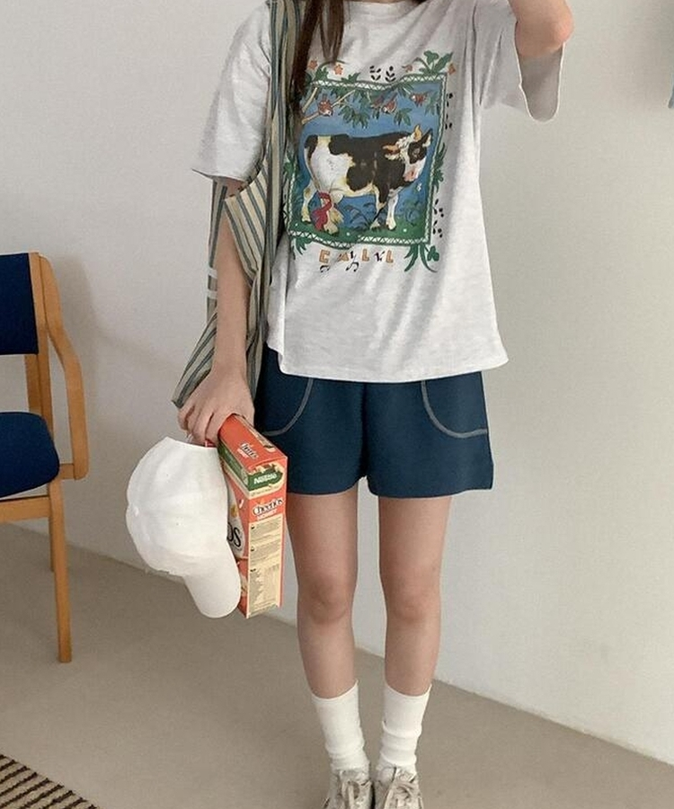 コットンプリンティング半袖Tシャツ MELANGE WHITE