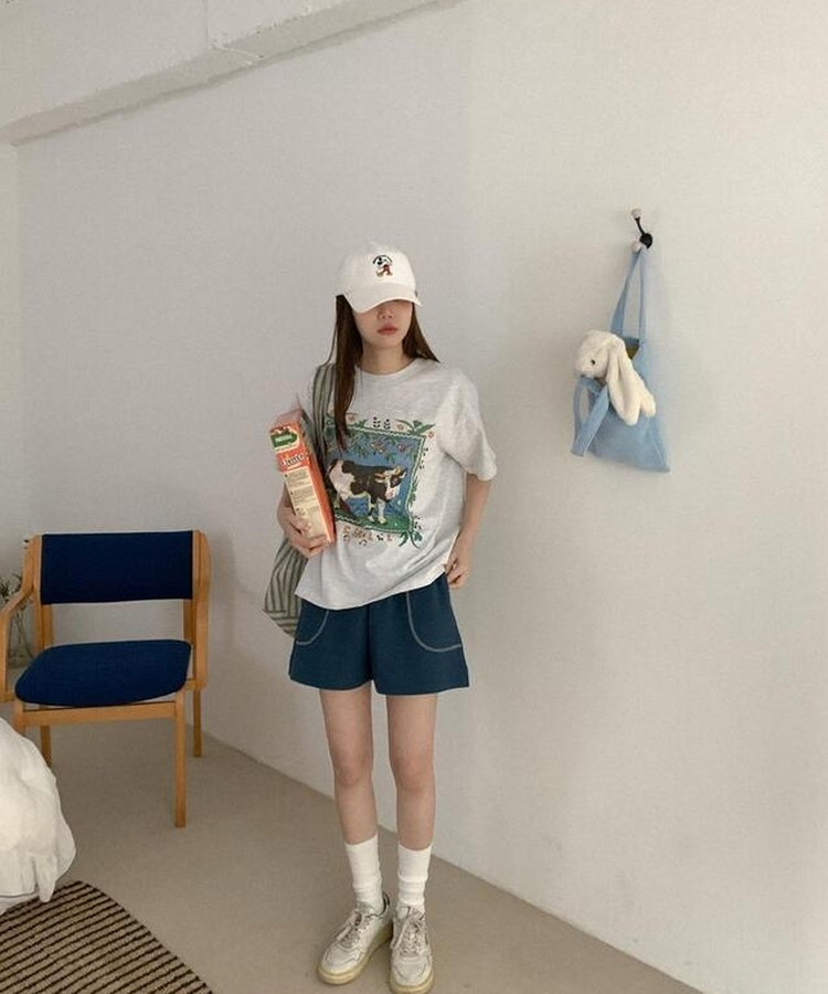 コットンプリンティング半袖Tシャツ MELANGE WHITE