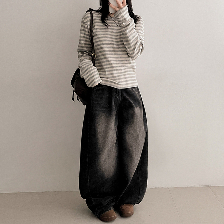 スパンボーダー長袖Tシャツ GREY